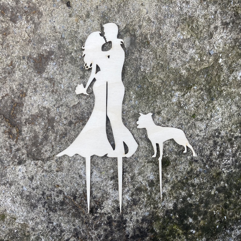 Zápich do dortu - Novomanželé a pes + iniciály a datum