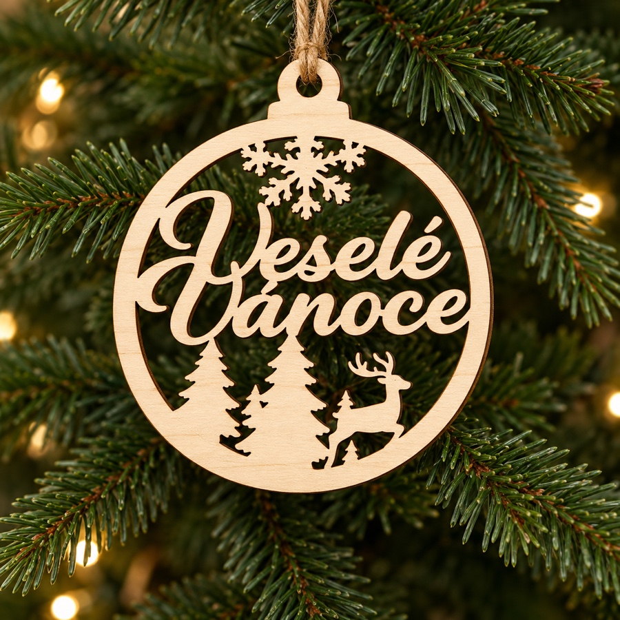 Dřevěná vánoční ozdoba Veselé Vánoce