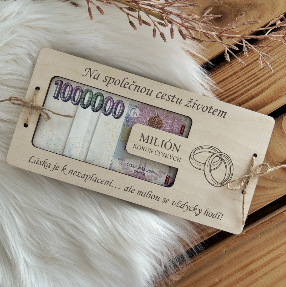Dřevěné svatební přání - Milion korun