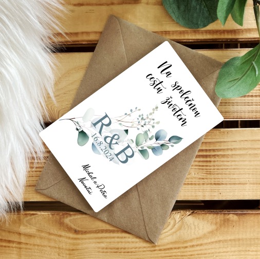 Dřevěné svatební přání v obálce