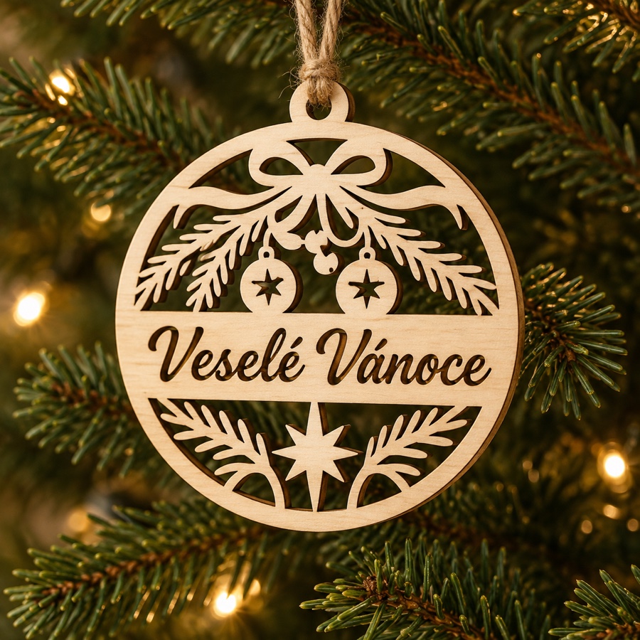 Dřevěná vánoční ozdoba - Veselé Vánoce