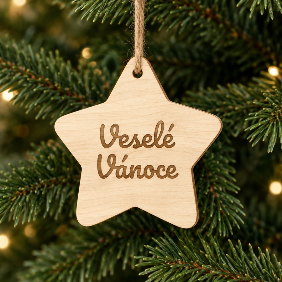 Dřevěná vánoční hvězda - Veselé Vánoce