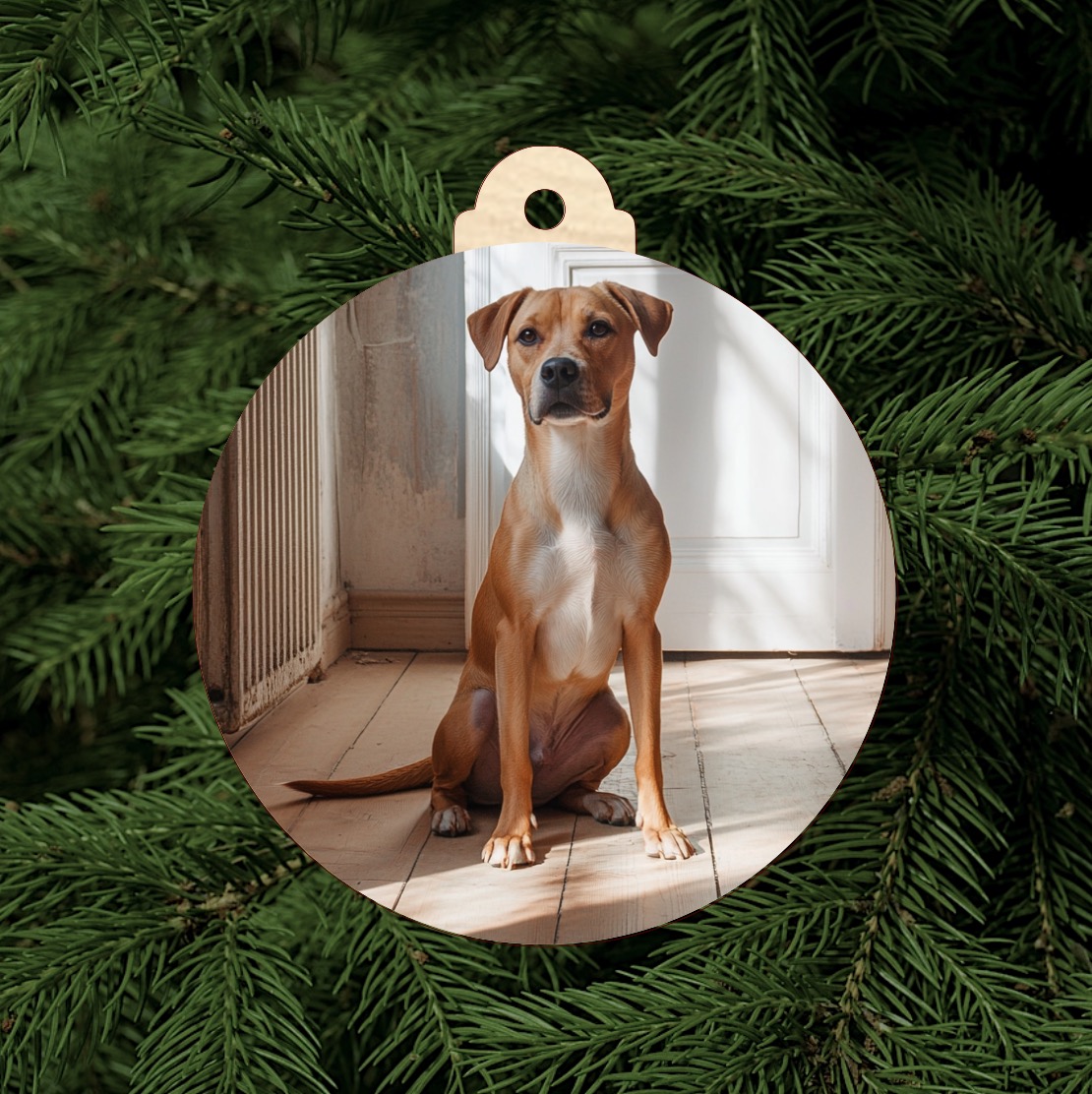 Dřevěná vánoční ozdoba s fotkou pejska
