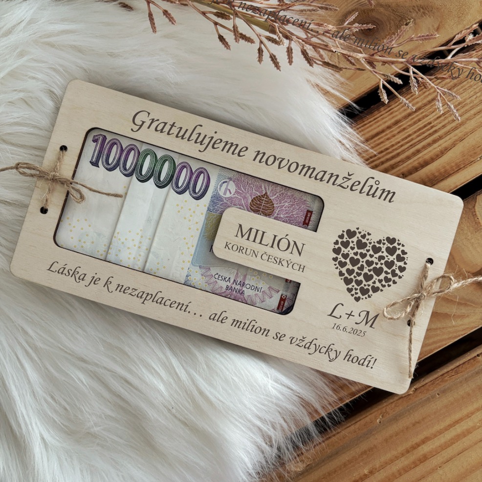 Dřevěné svatební přání - Milion korun