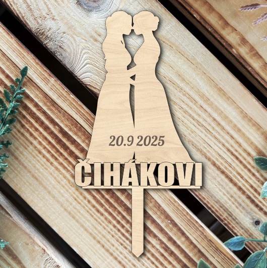 Svatební zápich do dortu - Dvě nevěsty + příjmení a datum