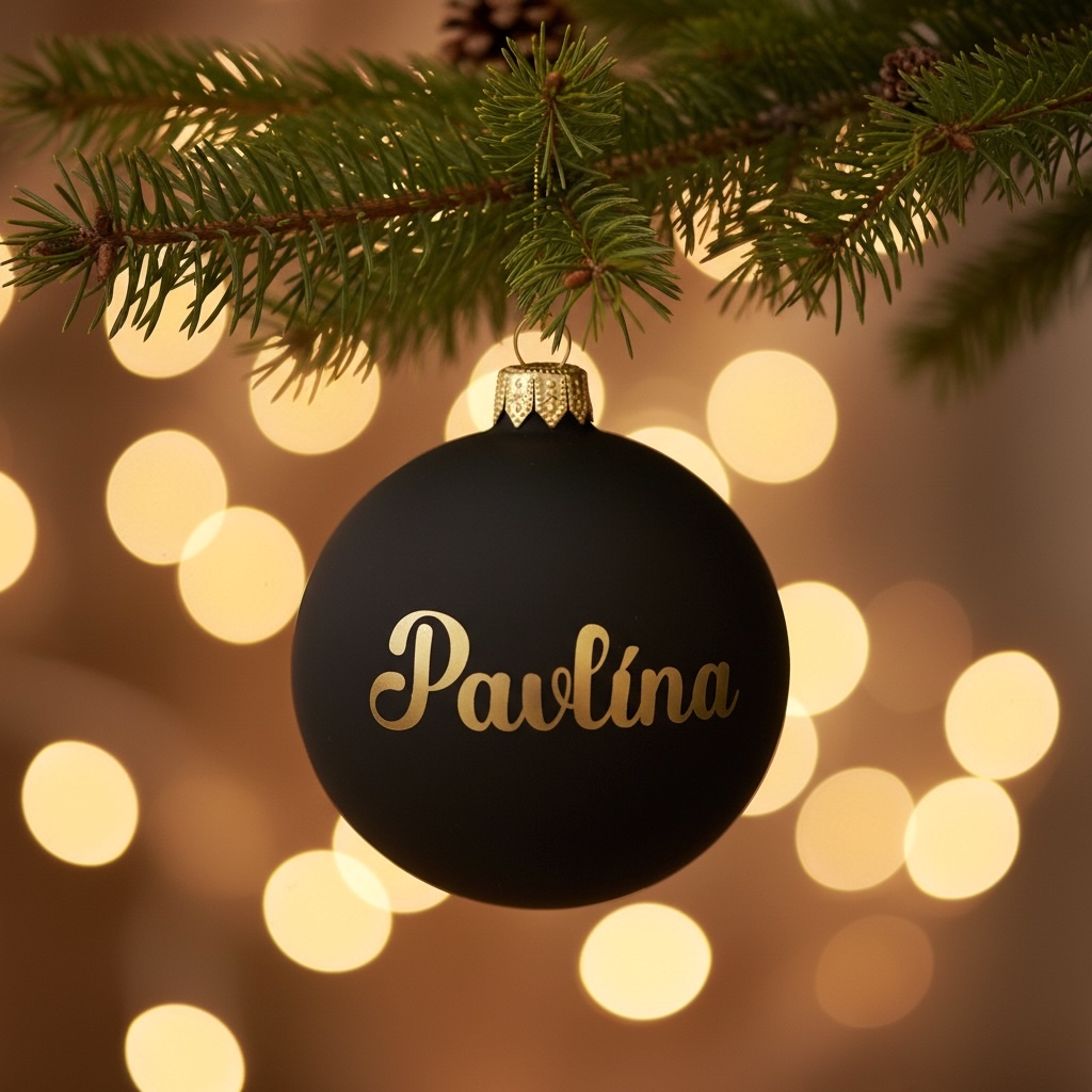 Černá vánoční baňka se jménem
