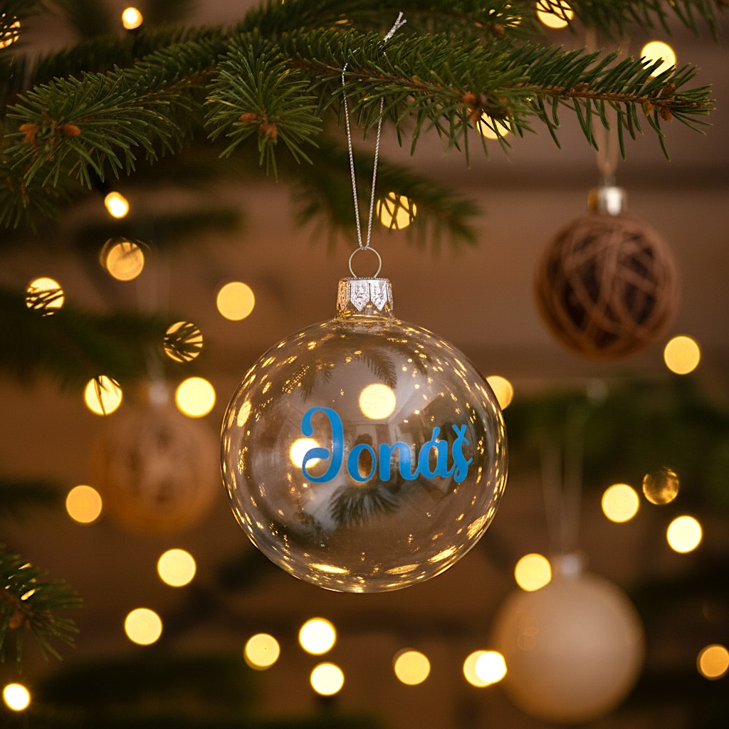 Skleněná vánoční baňka se jménem