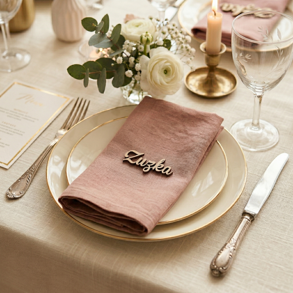 Dřevěné jmenovky na talíř