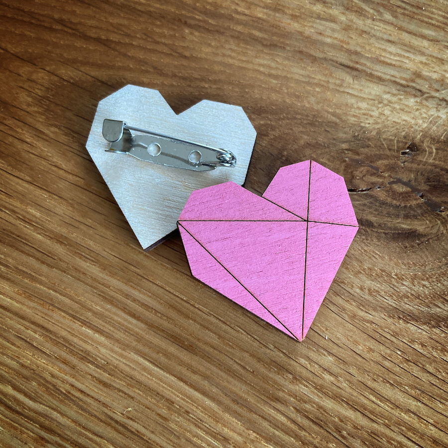 Růžová brož - Geometrické srdce