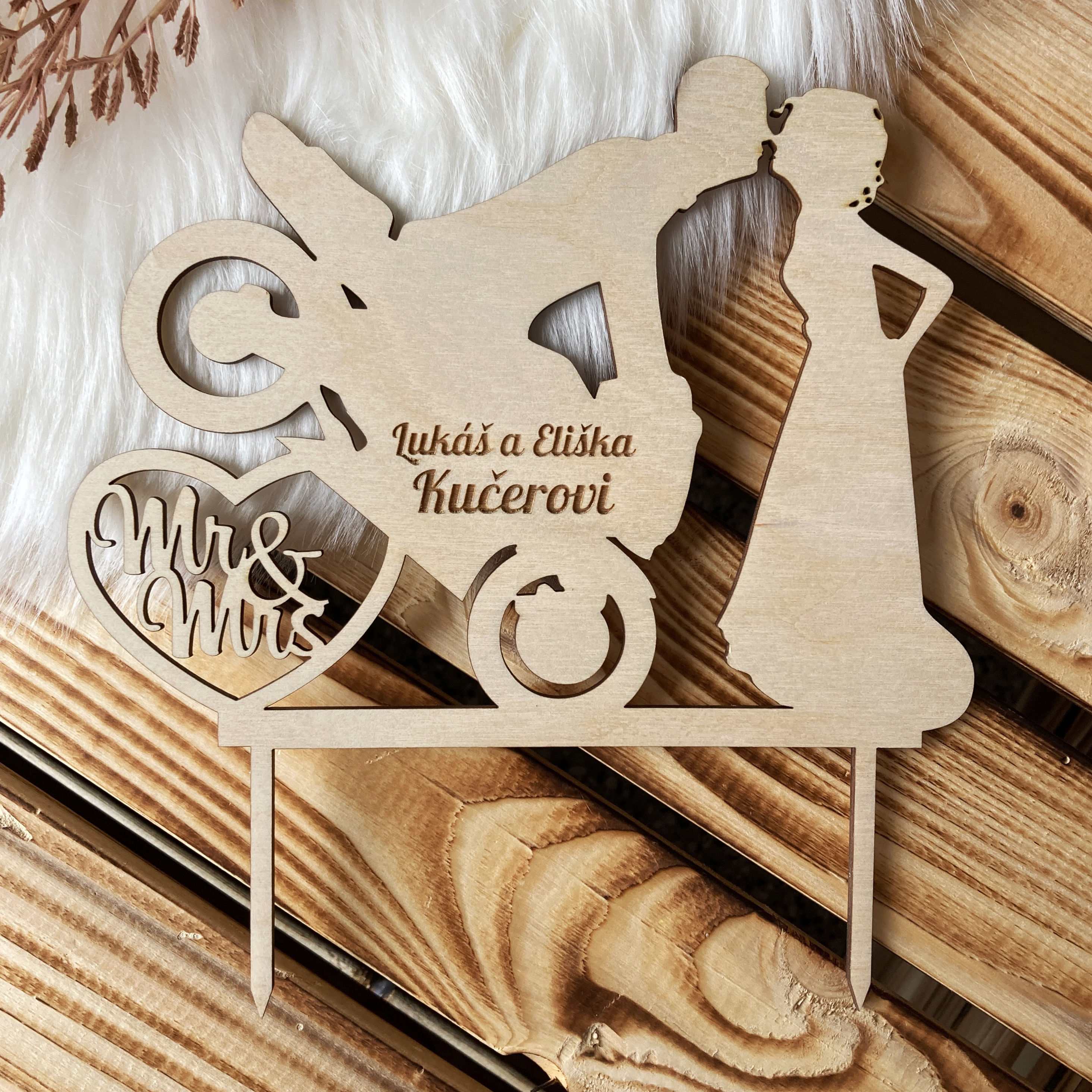 Zápich do dortu - Novomanželé s motorkou + jména