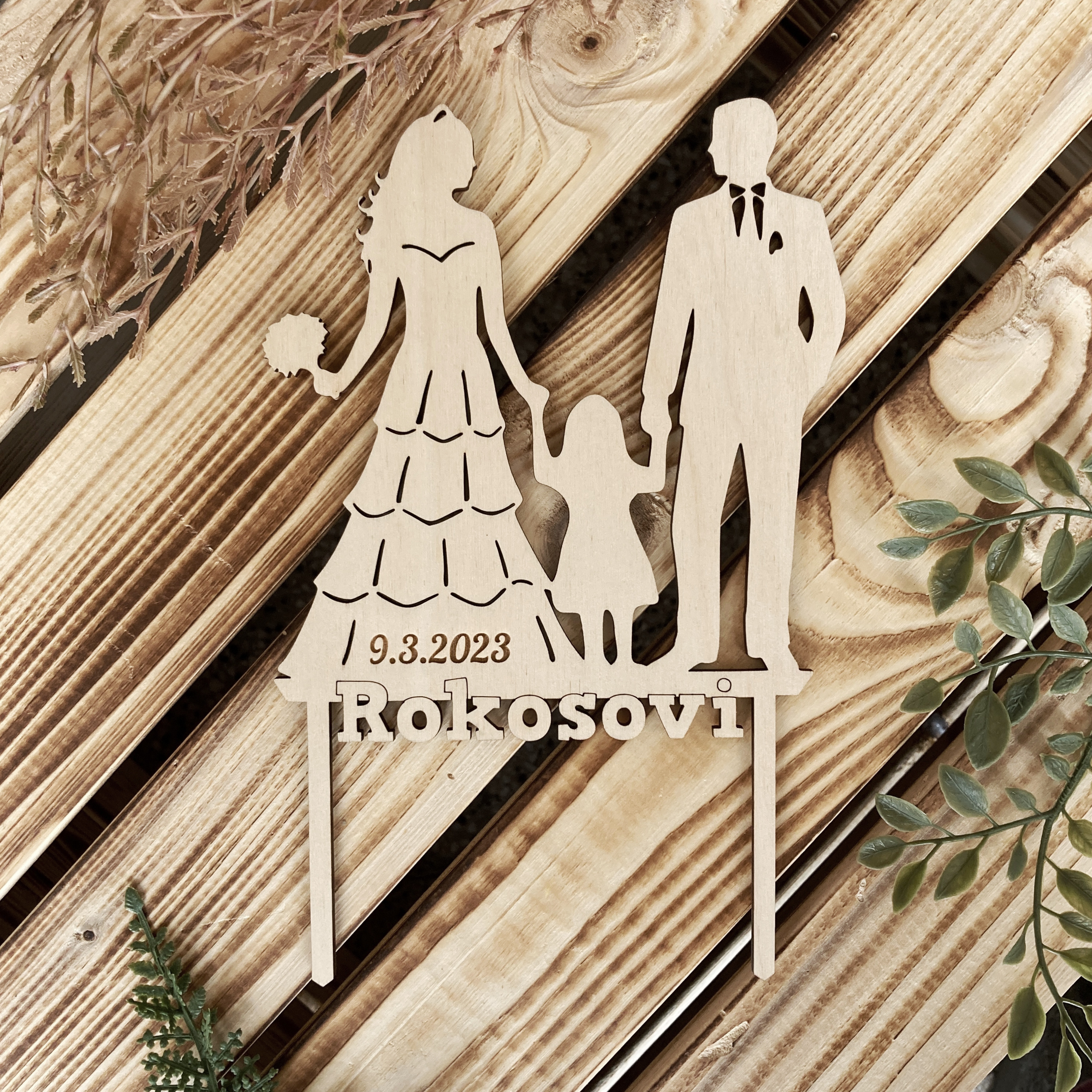 Zápich do dortu - novomanželé a příjmení + datum