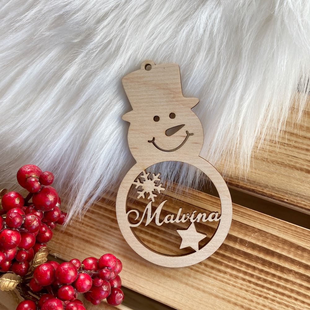 Vánoční ozdoba - sněhulák se jménem