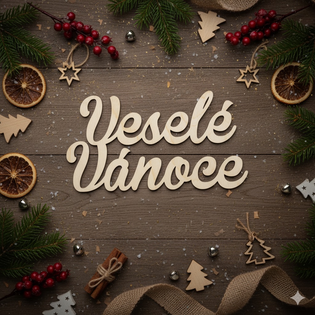Dřevěný nápis Veselé Vánoce