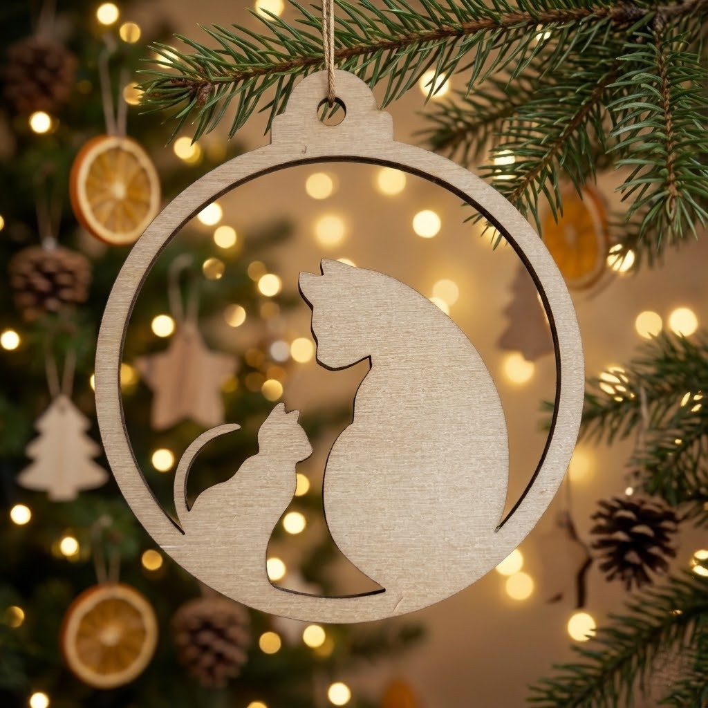 Dřevěná vánoční ozdoba - kočky