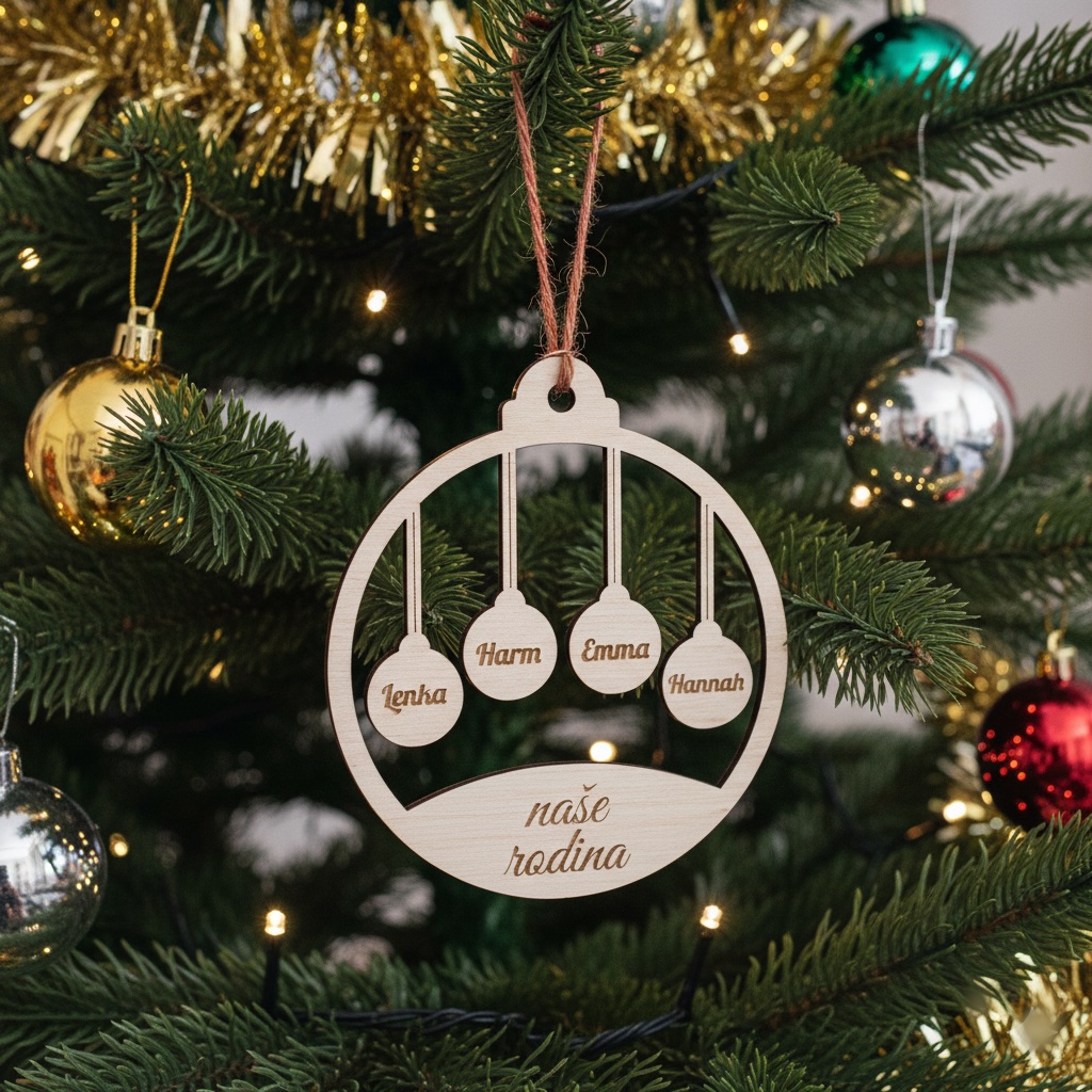 Dřevěná vánoční ozdoba - Naše rodina