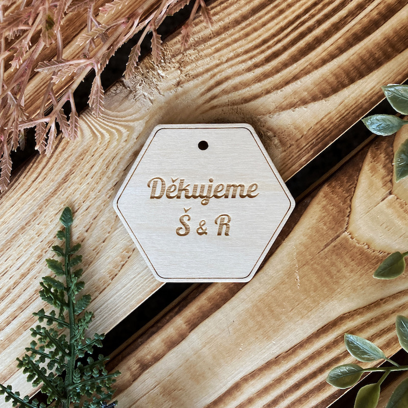 Děkovné hexagony s iniciály