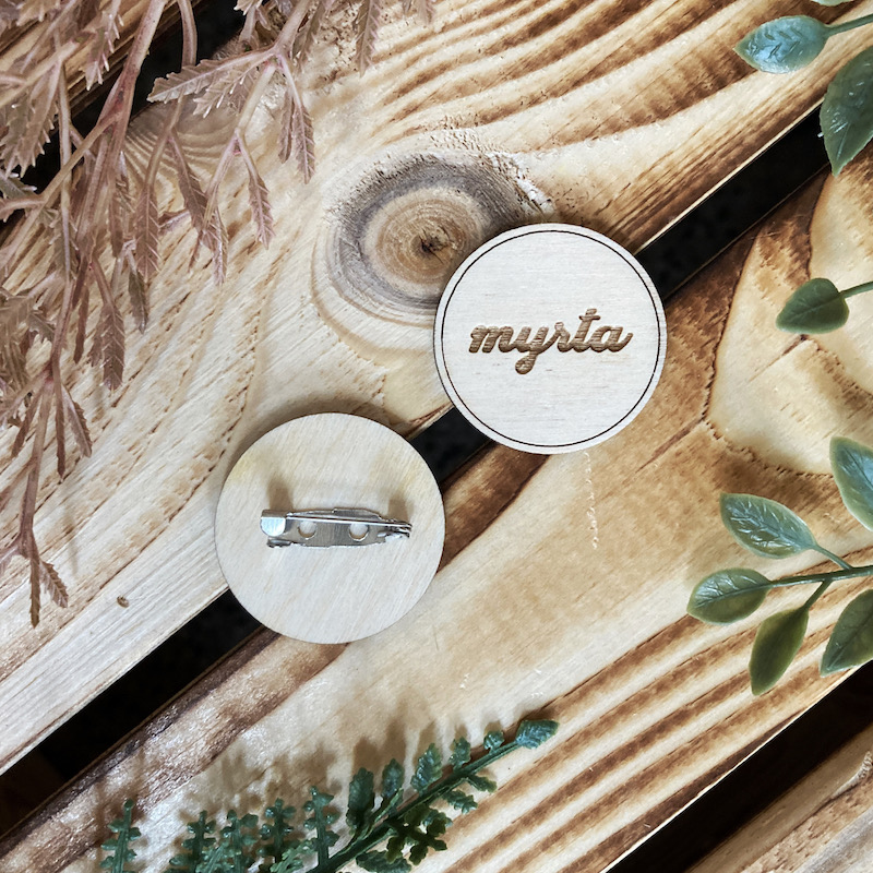 Dřevěná svatební brož - myrta