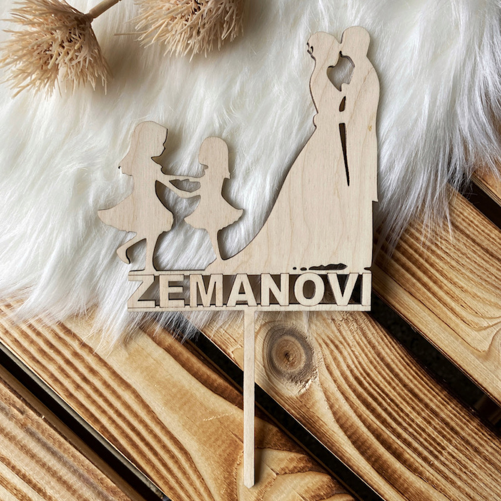 Zápich do dortu - novomanželé, holčičky a příjmení