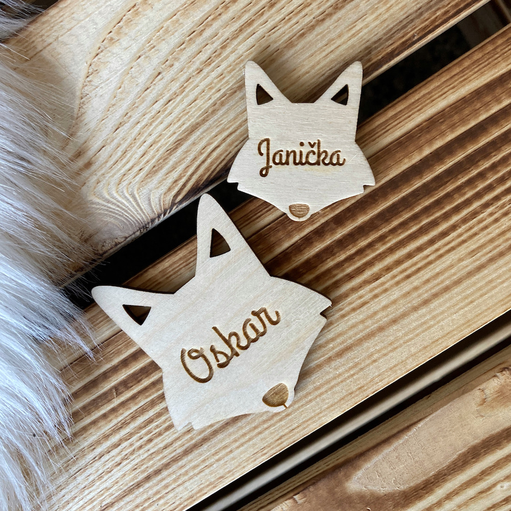 Dřevěné jmenovky - liška