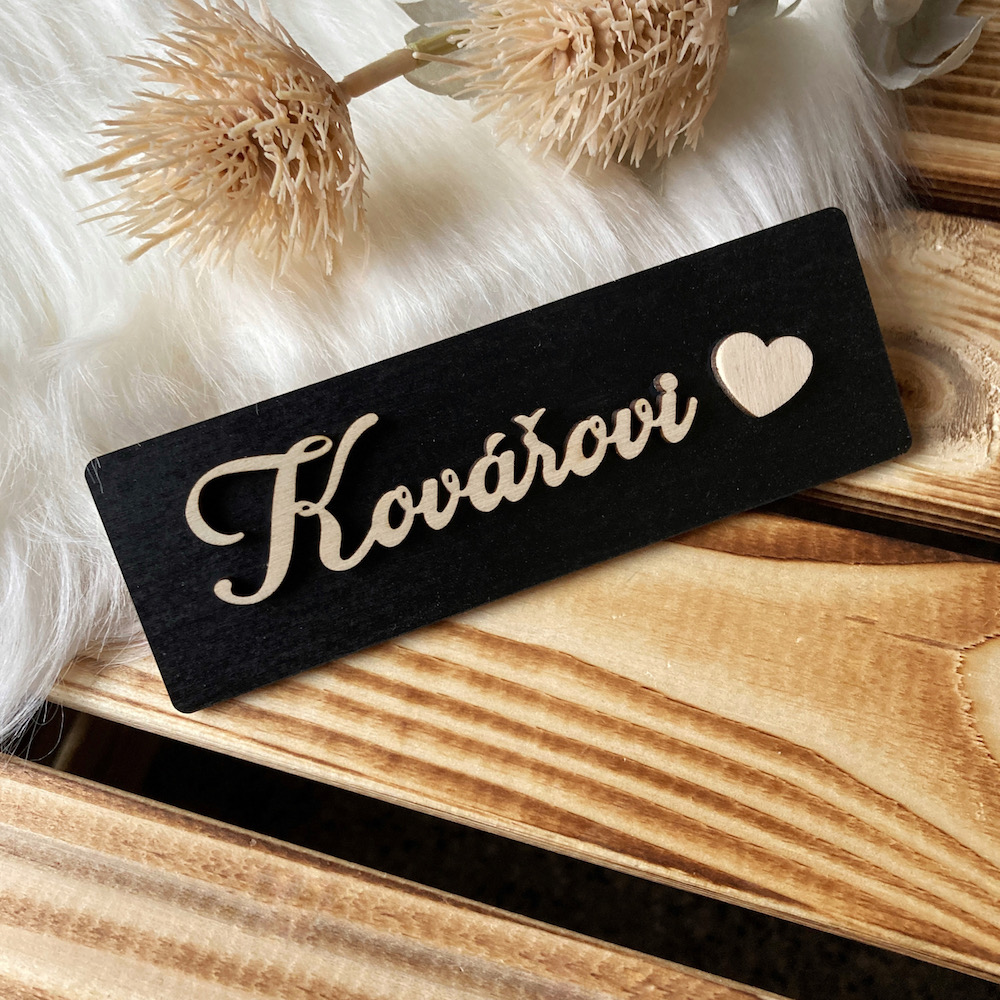 3D jmenovka na dveře se srdíčkem