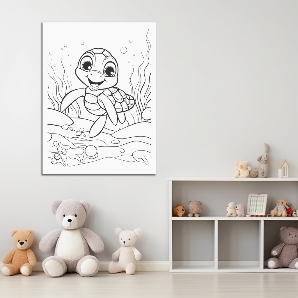 Dětský obraz na plátně k vymalování - Želva