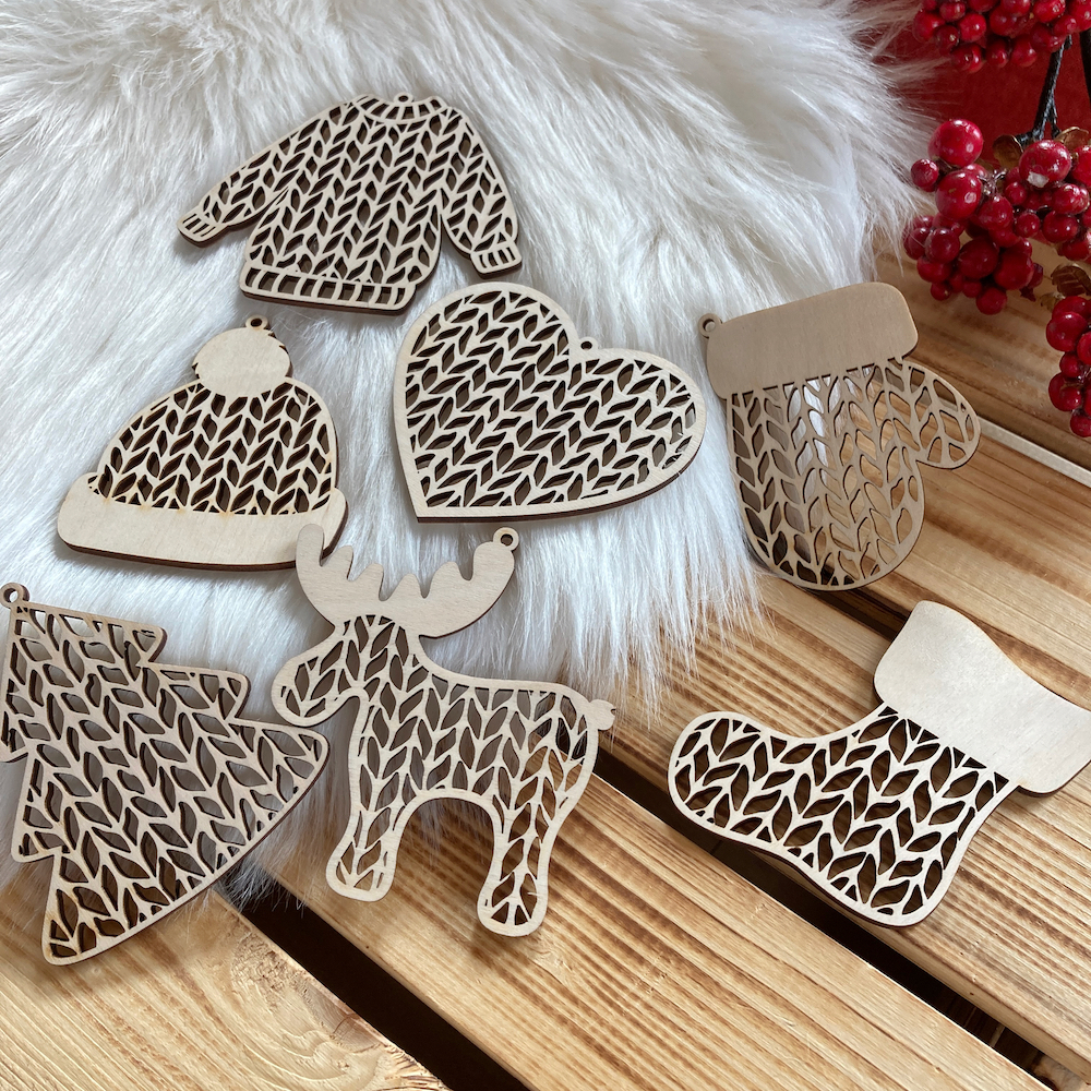 Sada dřevěných vánočních ozdob