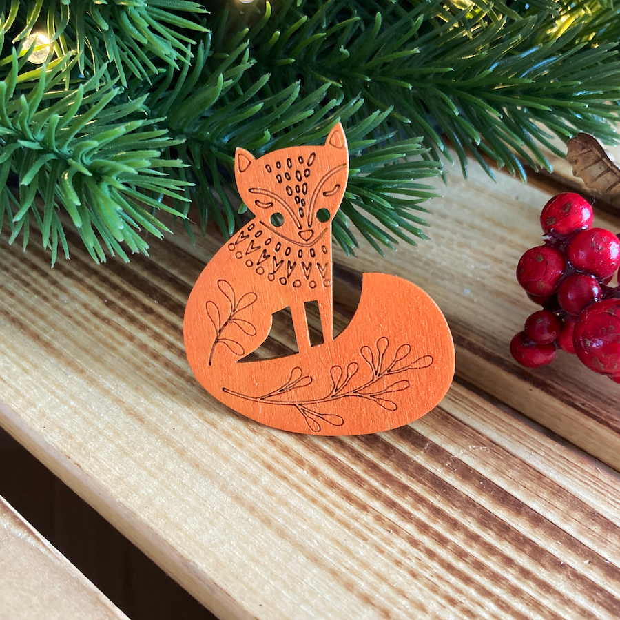 Dřevěná vánoční brož - Liška