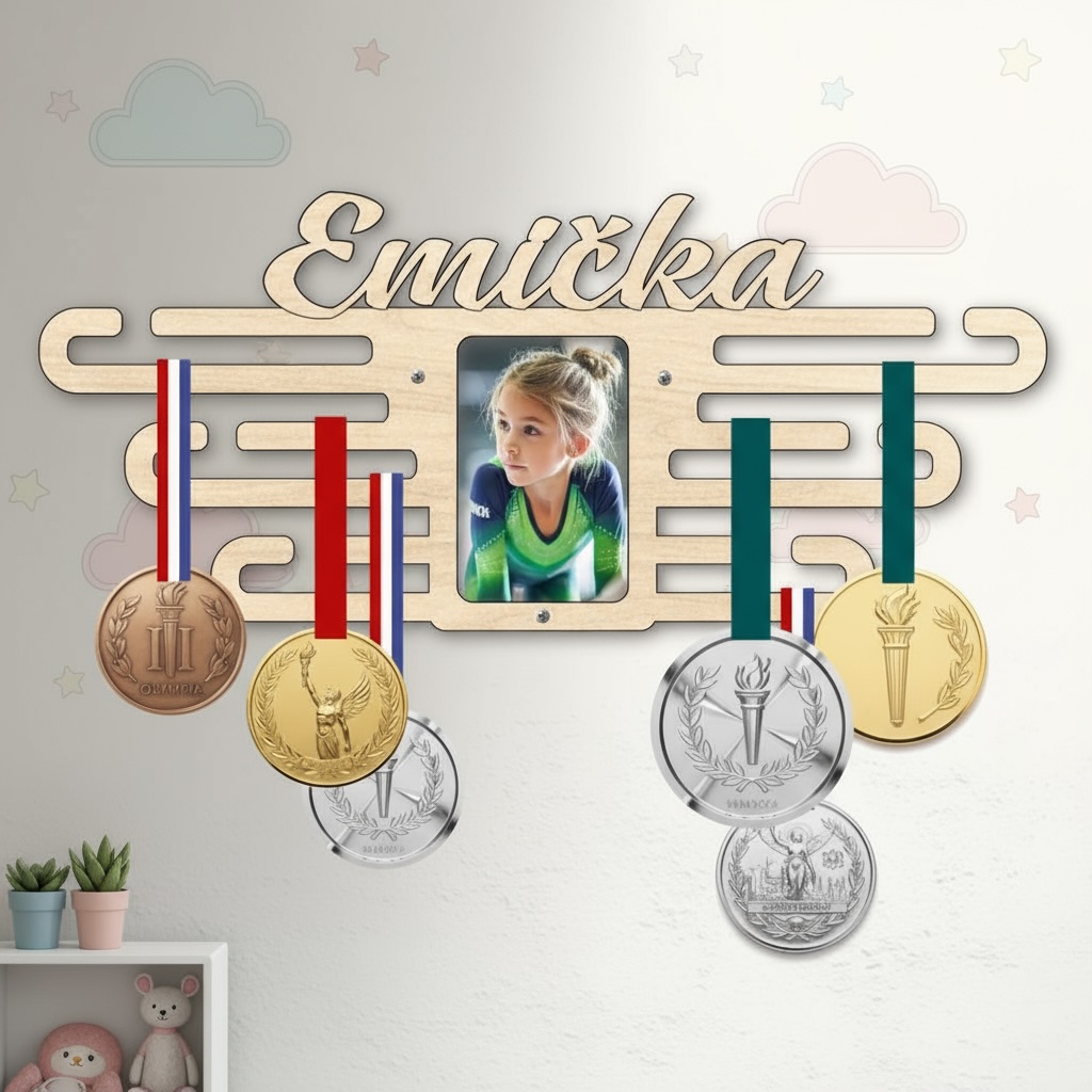Věšák na medaile se jménem a fotkou