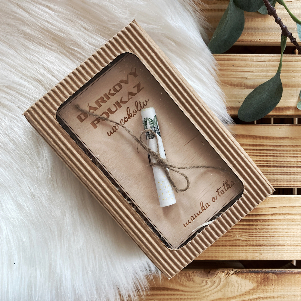 Dřevěné vánoční přání na peníze