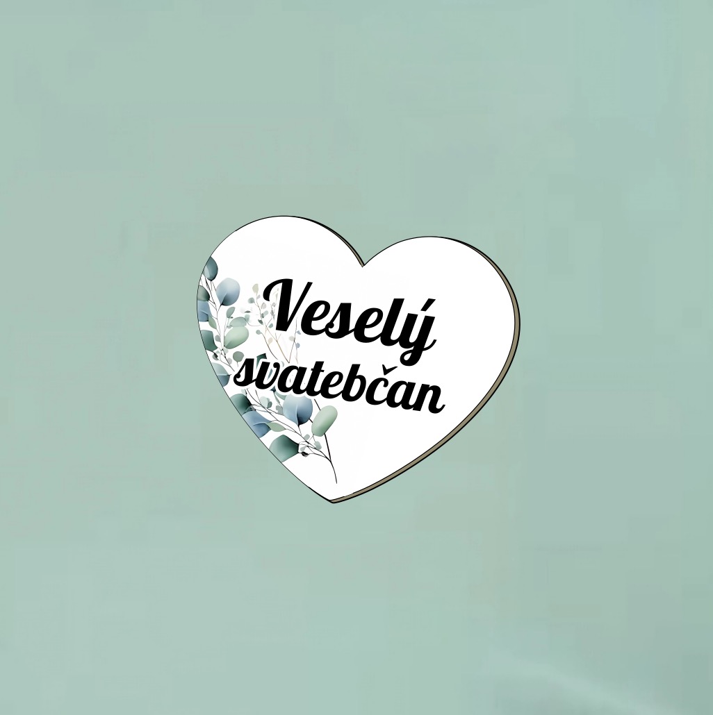 Dřevěná svatební brož - Veselý svatebčan