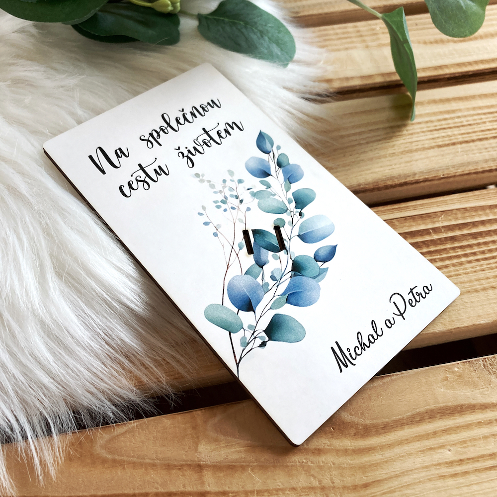 Dřevěné svatební přání novomanželům