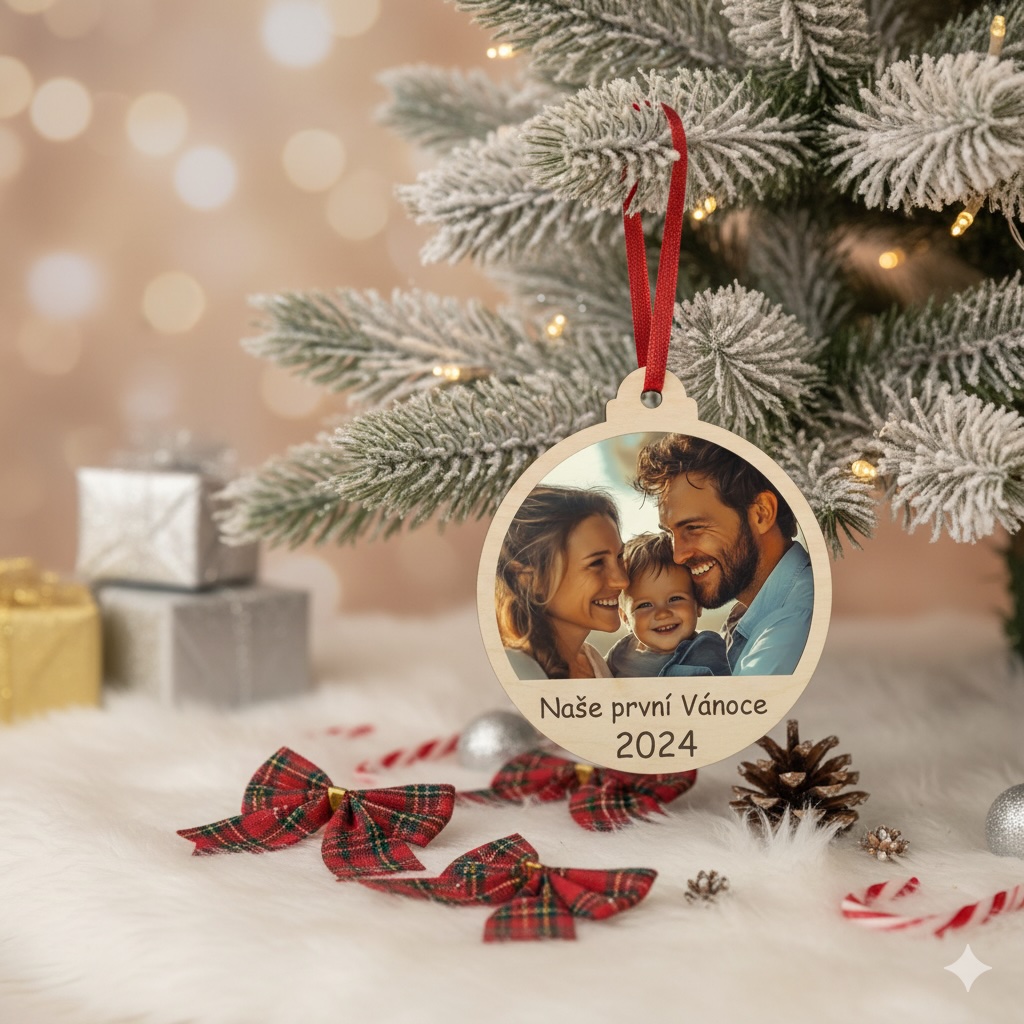 Dřevěná vánoční ozdoba s fotkou
