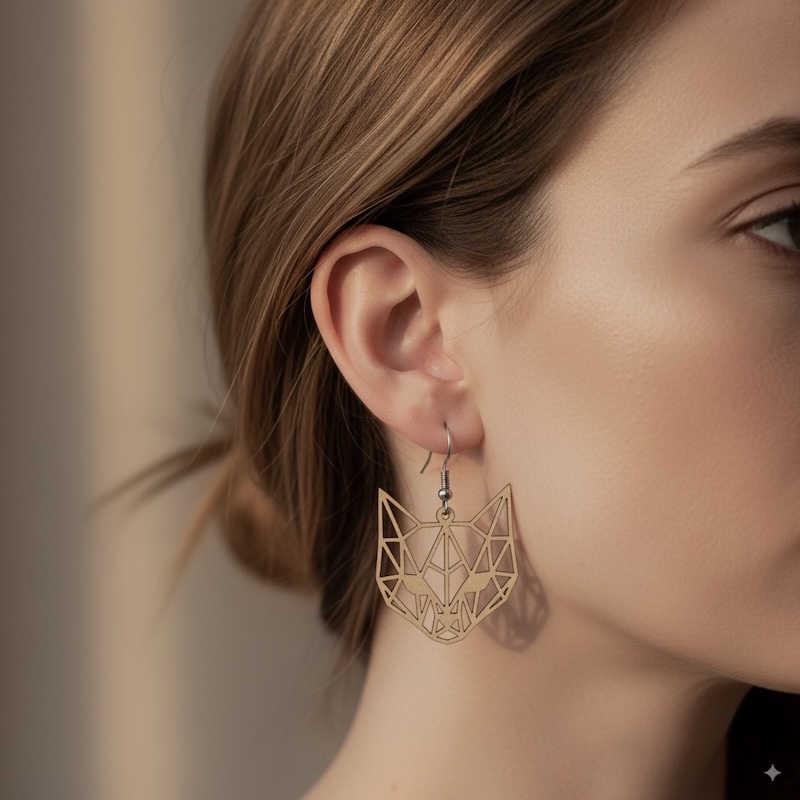 Dřevěné geometrické náušnice - Kočka