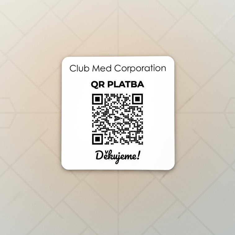 Destička s QR kódem pro přijímání plateb s vlastním logem