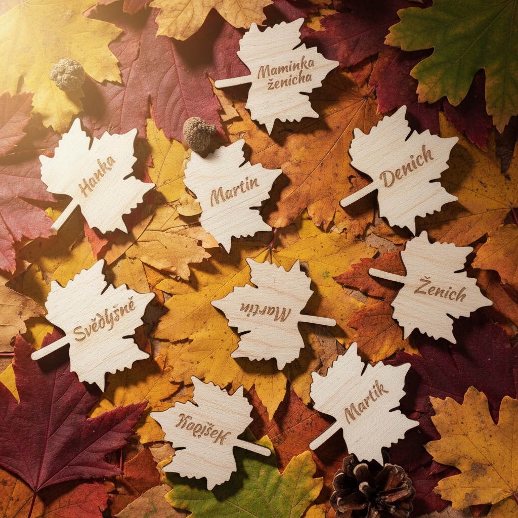 Dřevěné jmenovky - javorový list