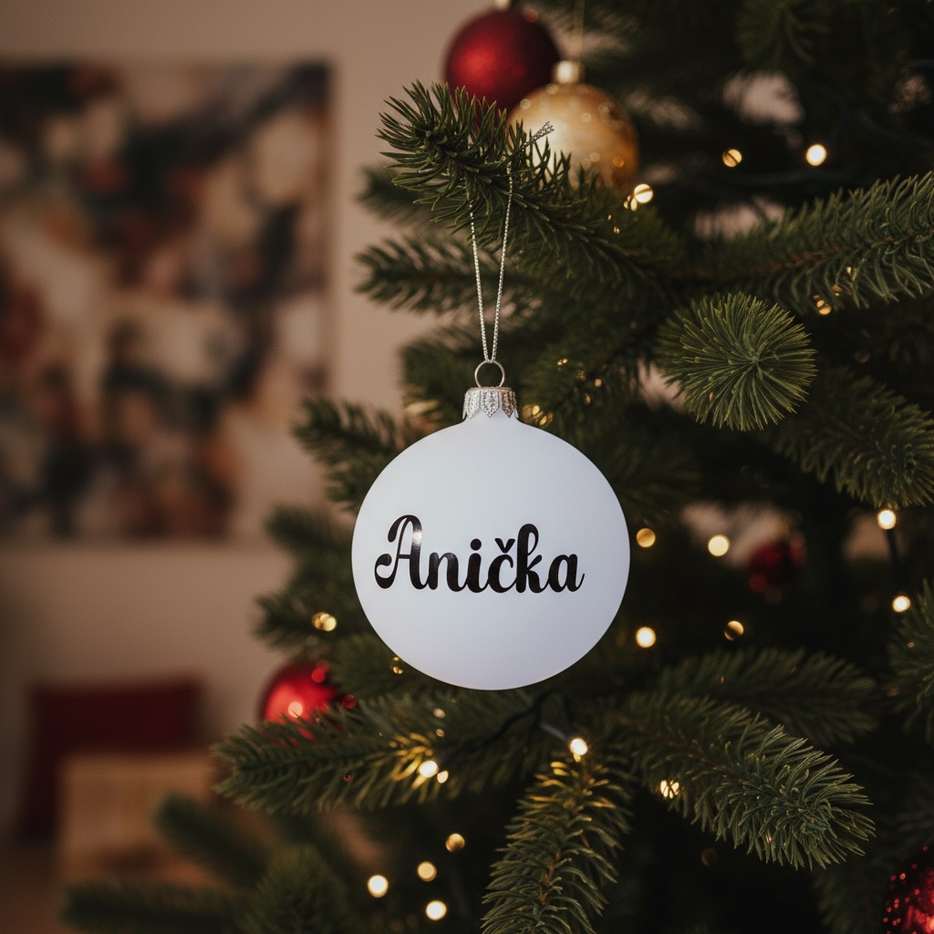 Bílá vánoční baňka se jménem