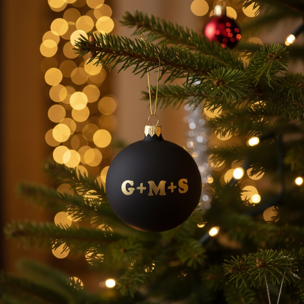 Černá vánoční baňka s iniciály