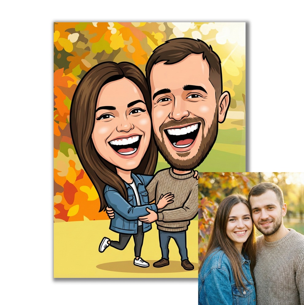 Obraz na plátně s karikaturou podle vaší fotky (velké hlavy)