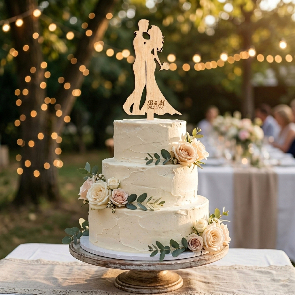 Zápich do dortu - novomanželé s iniciály