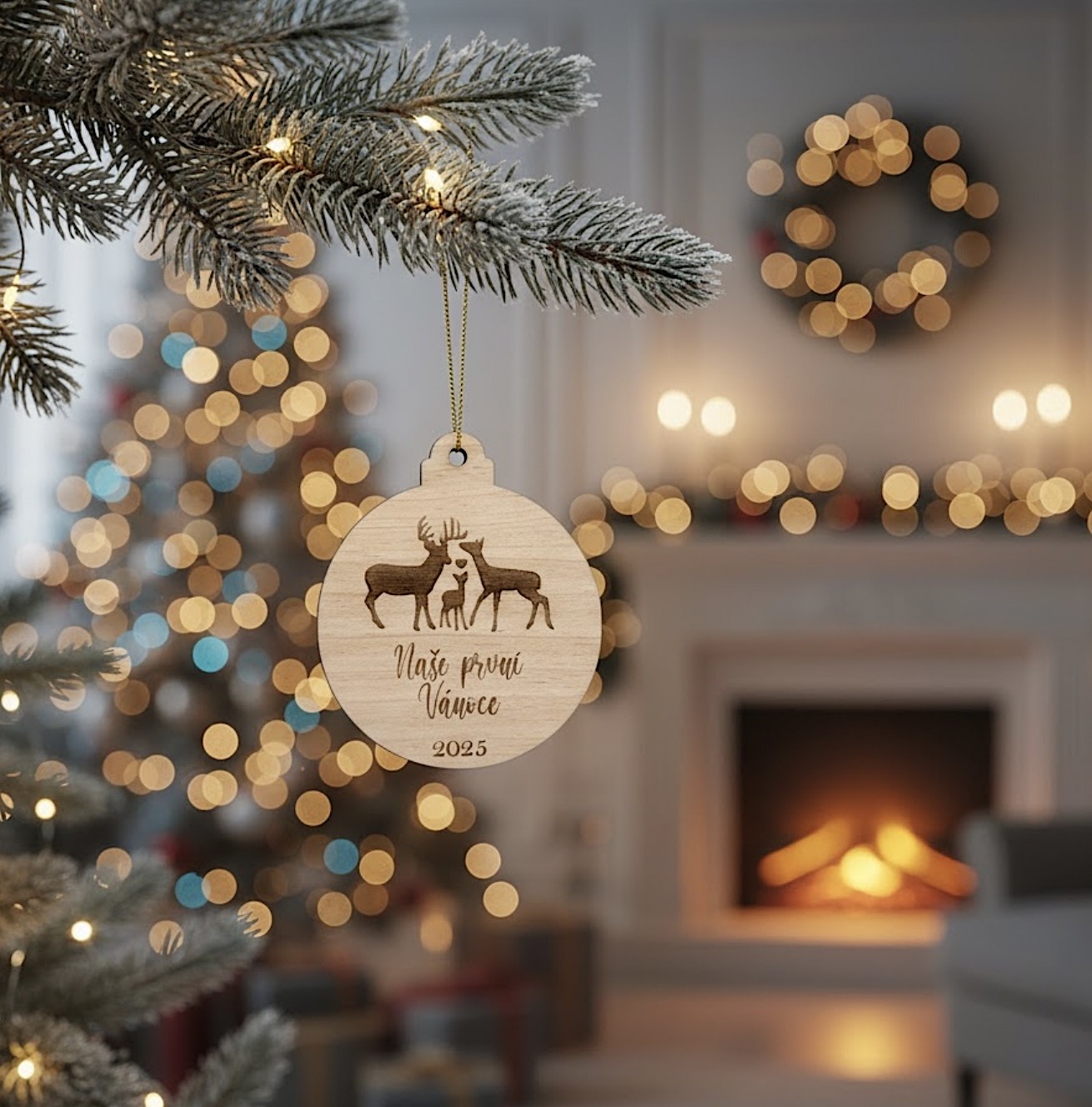 Dřevěná vánoční ozdoba Naše první Vánoce