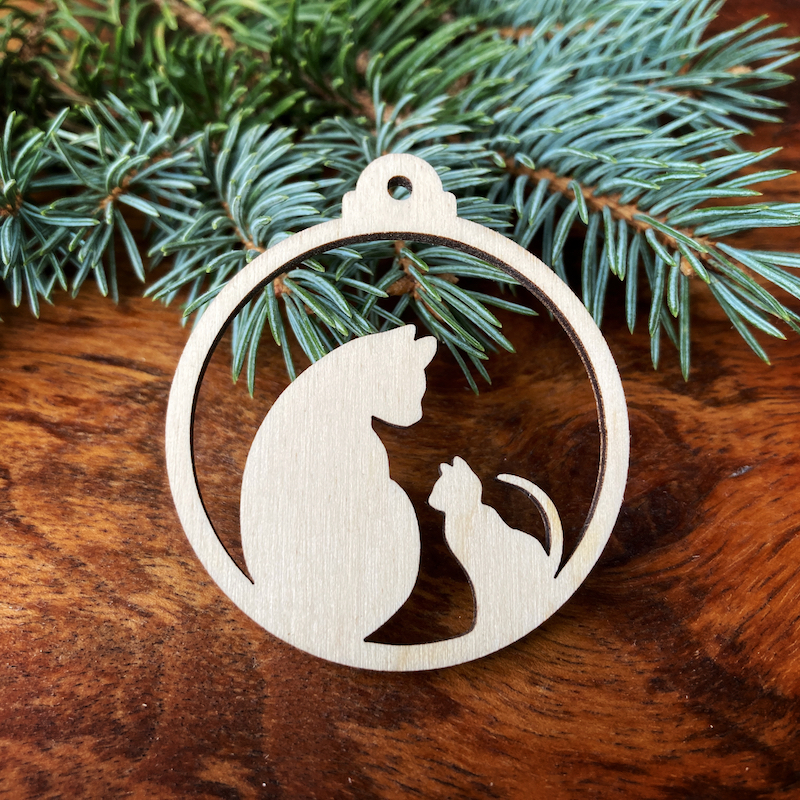 Dřevěná vánoční ozdoba - kočky