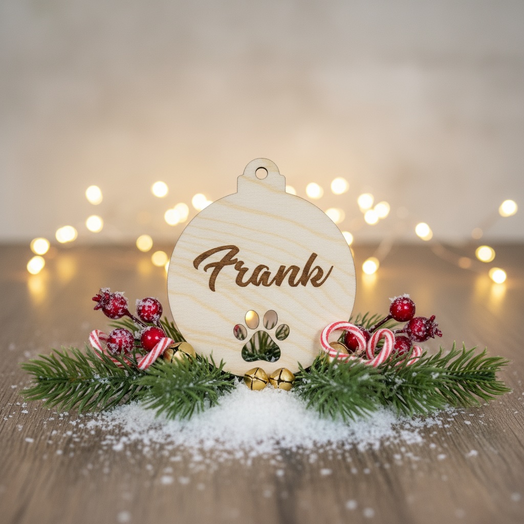 Dřevěná vánoční ozdoba - Tlapka se jménem