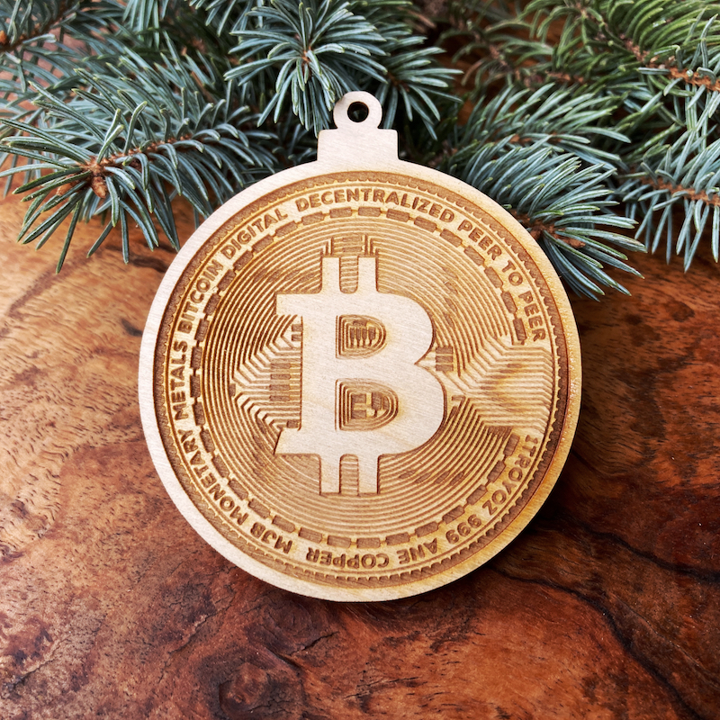 Dřevěná vánoční ozdoba - Bitcoin