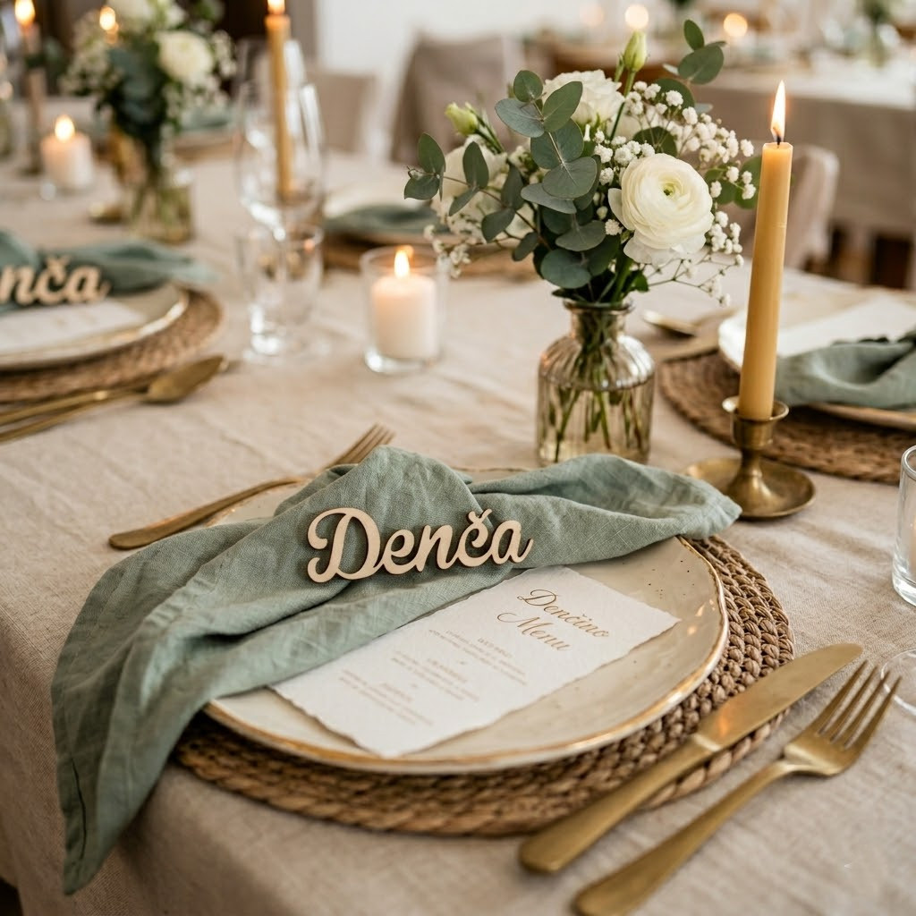 Dřevěné jmenovky na talíř