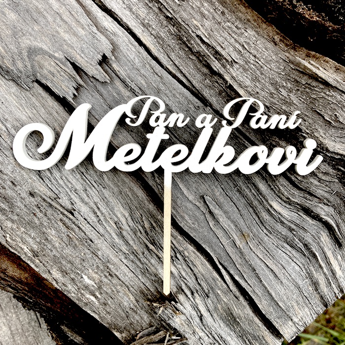 Zápich do dortu - Pan a Paní + příjmení novomanželů (bílý)