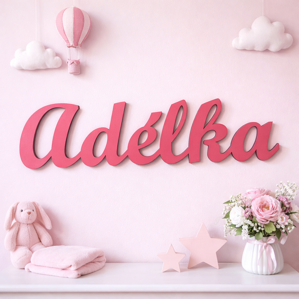 Dřevěné růžové jméno na přání