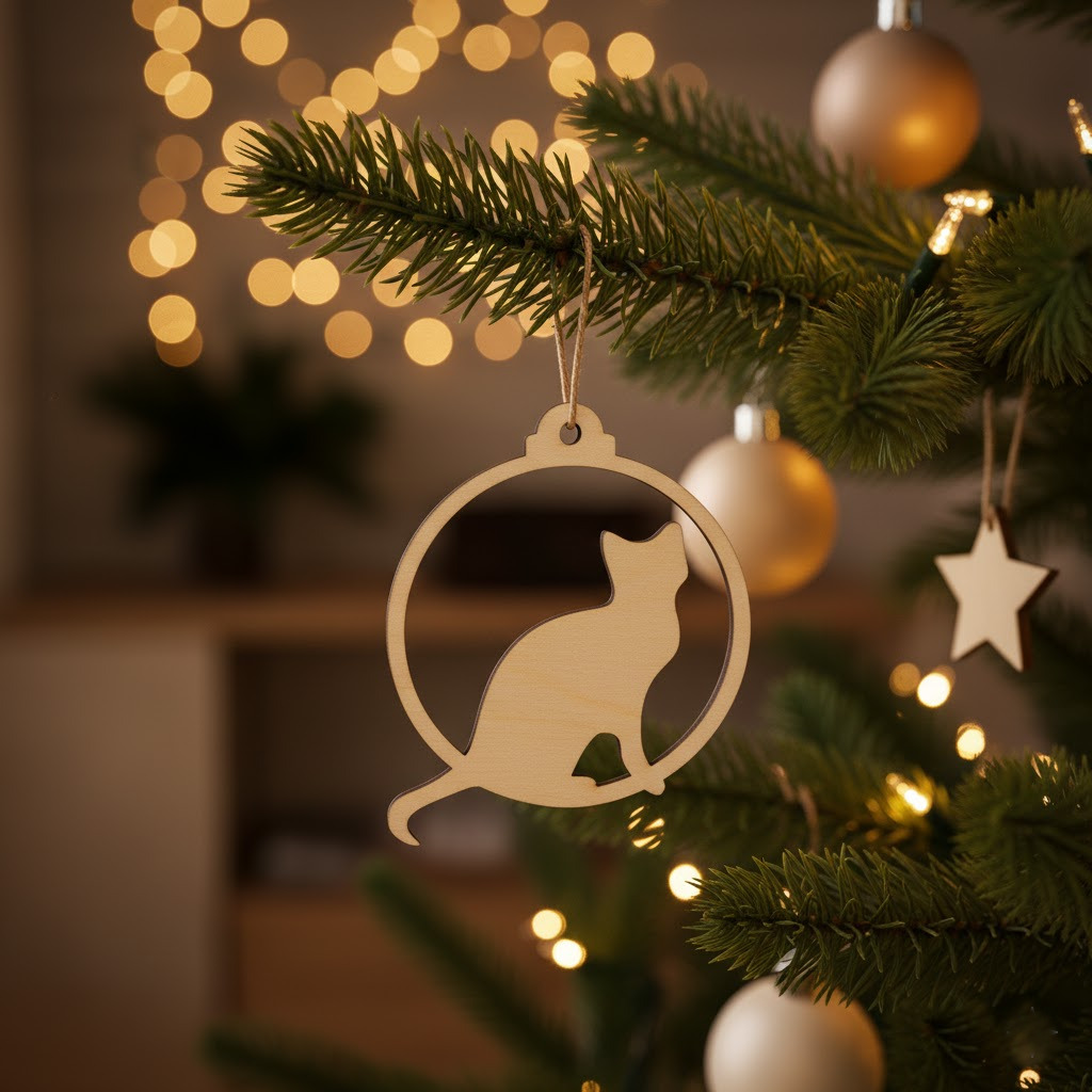 Dřevěná vánoční ozdoba - kočky