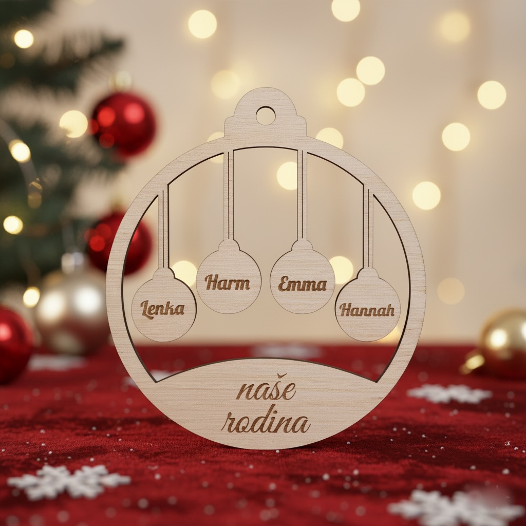 Dřevěná vánoční ozdoba - Naše rodina