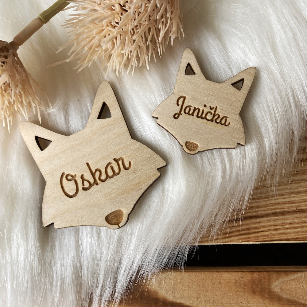 Dřevěné jmenovky - liška