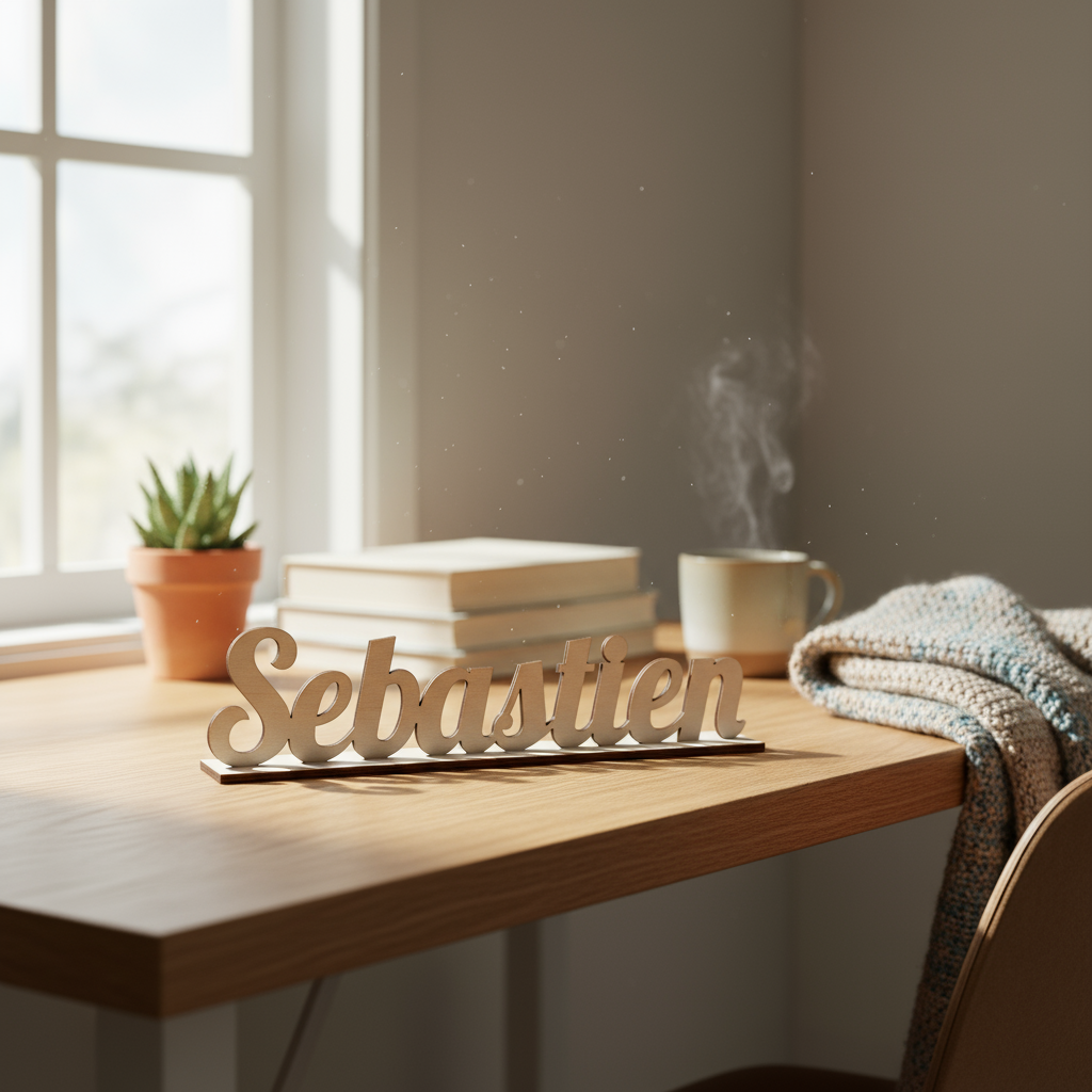 Dřevěné jméno na stojanu